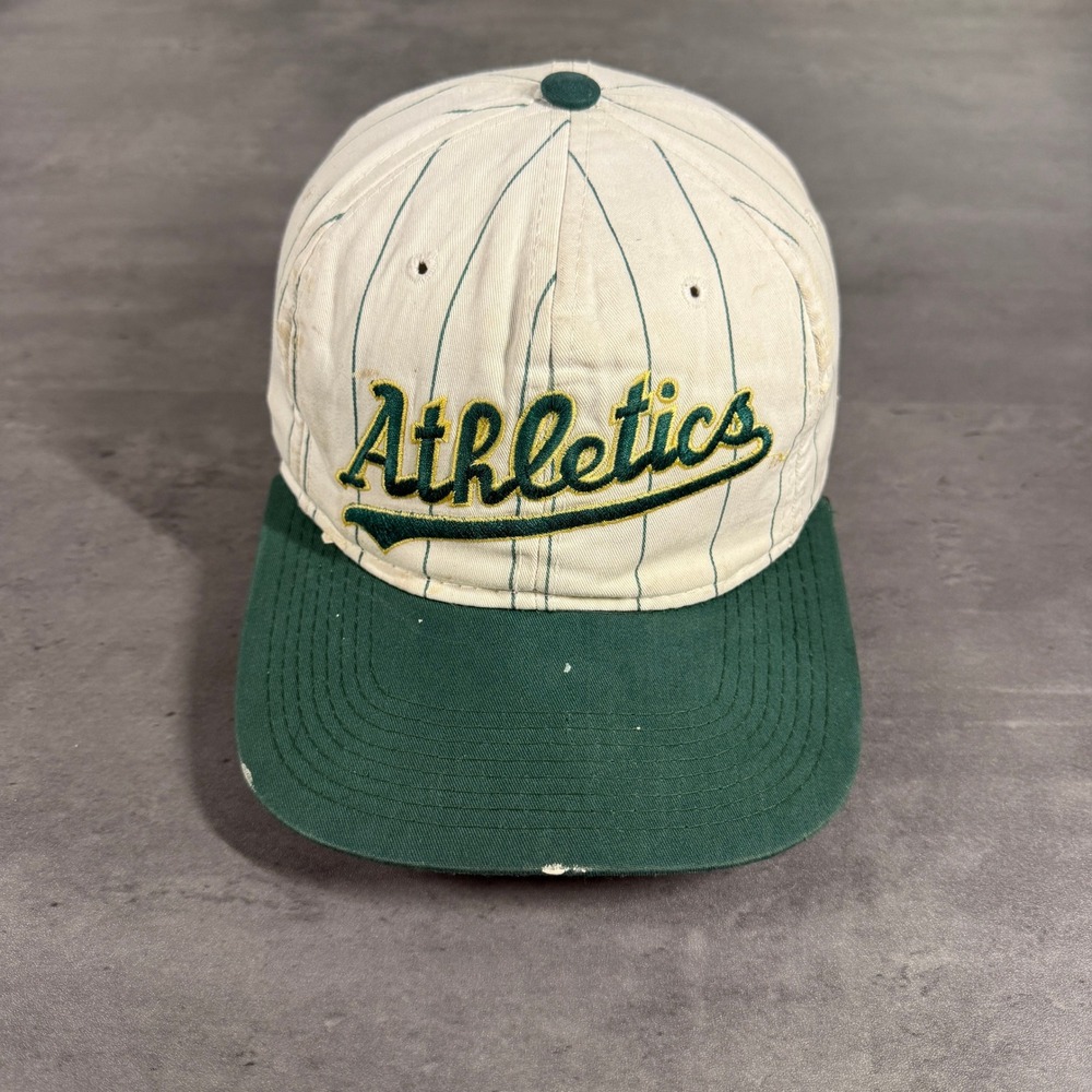 Vintage Starter Oakland Athletics Snapback Hat Mens White Green Pinstripe Thrash